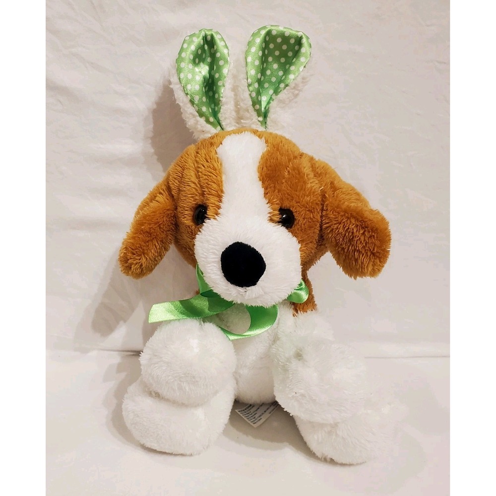 HugFun Puppy Dog With  Green  Bunny Ears Stuffed Animal Toy Plush